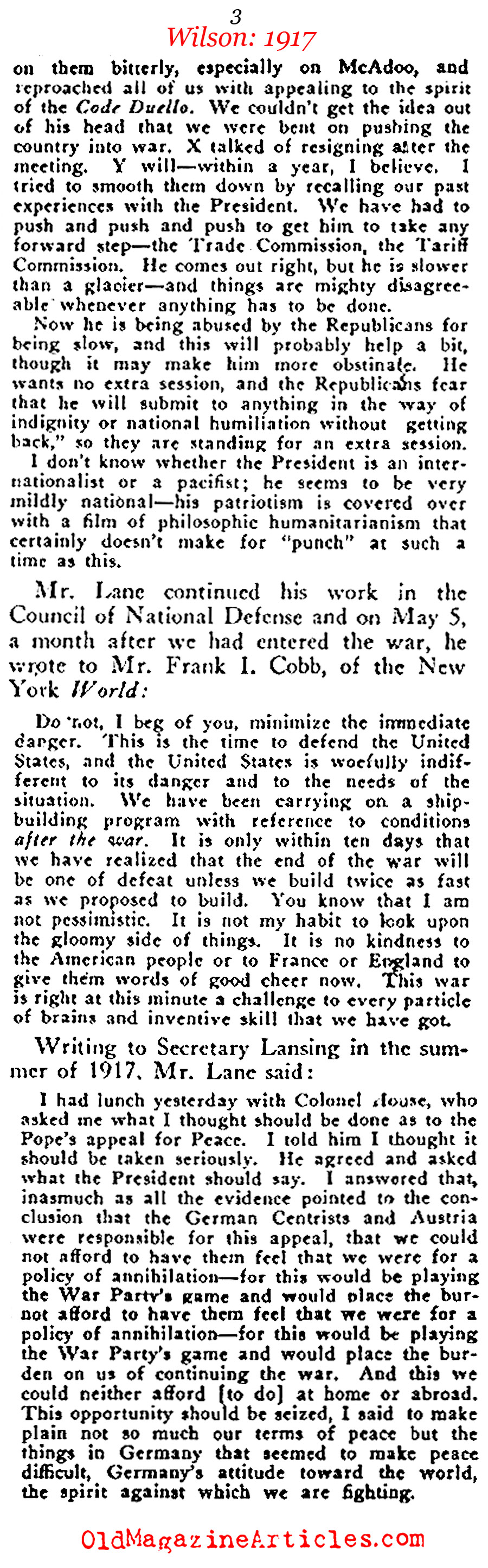 President Wilson's War Cabinet Convenes (Review of Reviews, 1922)